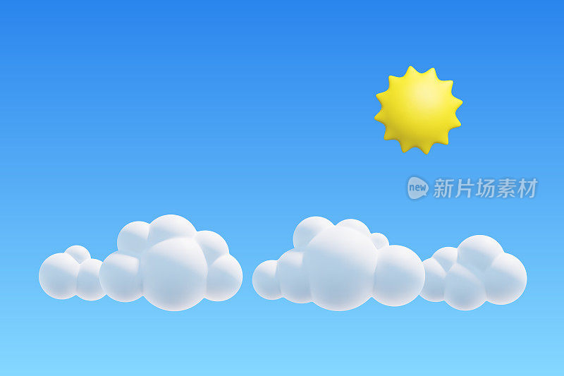 蓝天上的太阳和云。3 d渲染cloudscape